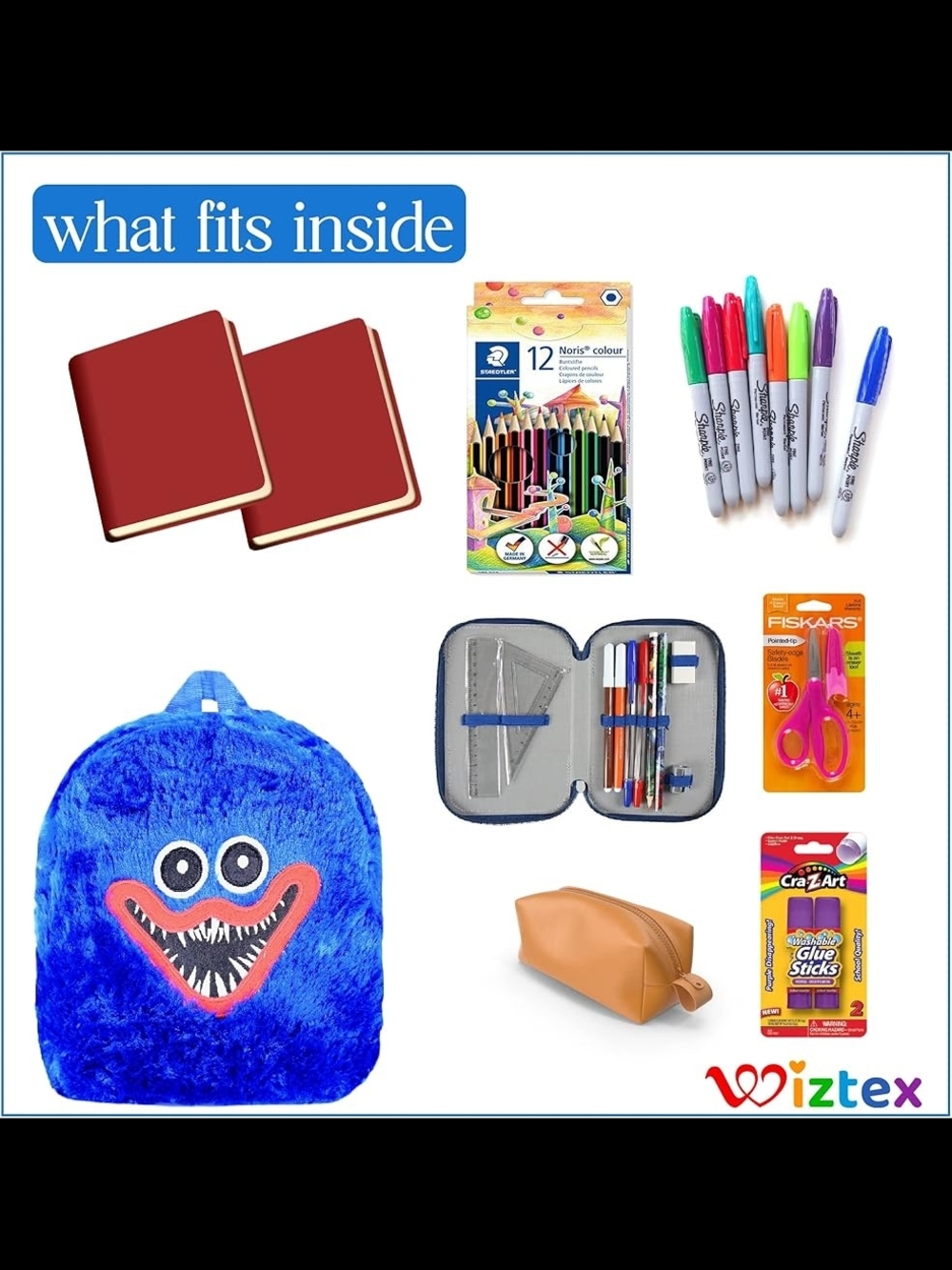 Huggy Wuggy Blue Fuzzy Character Backpack with Red Mouth Accent Backpack - Picture 5 of 5